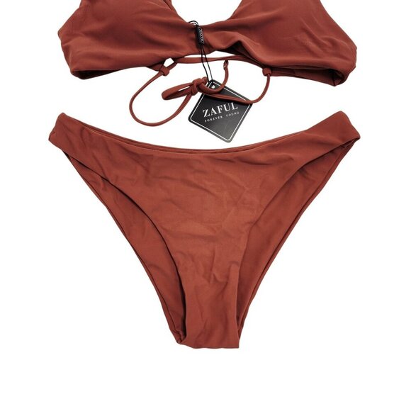 Zaful Rust Brown Swimsuit Triangle Bikini Set Womens Size S Swimwear - Picture 5 of 6